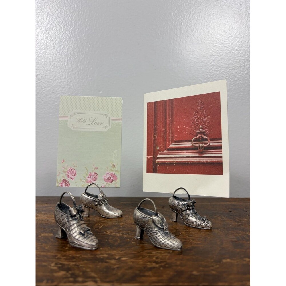 Pewter Vintage Decorative Shoe - Name Card Holders - Set of 4